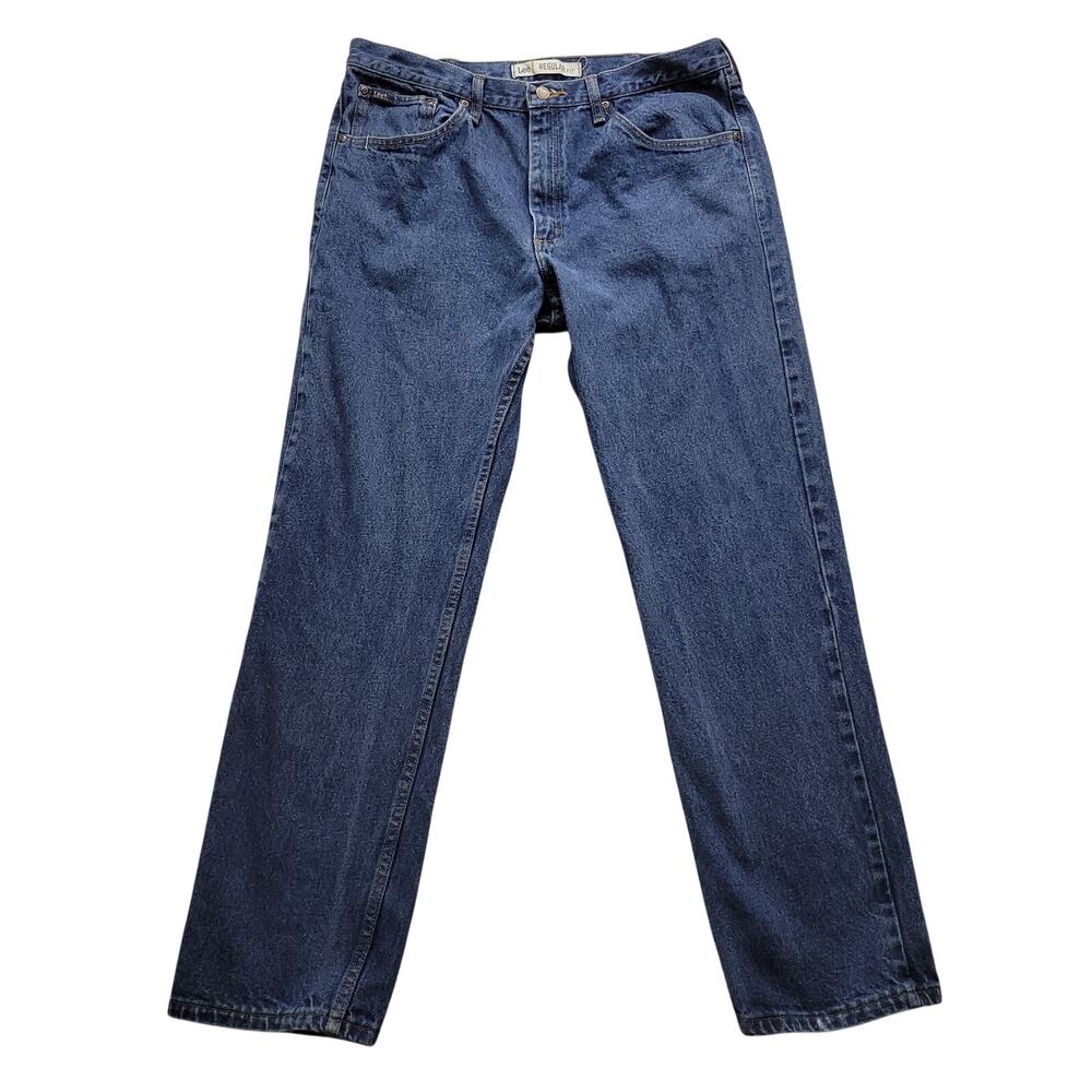 Lee Regular Fit Mens Jeans 38x34 Dark Wash Straight Leg 100% Cotton Denim